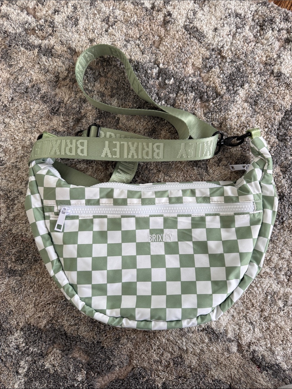 Brixley Green and White Checkerboard Shoulder Bag with Adjustable Strap - Picture 2 of 3